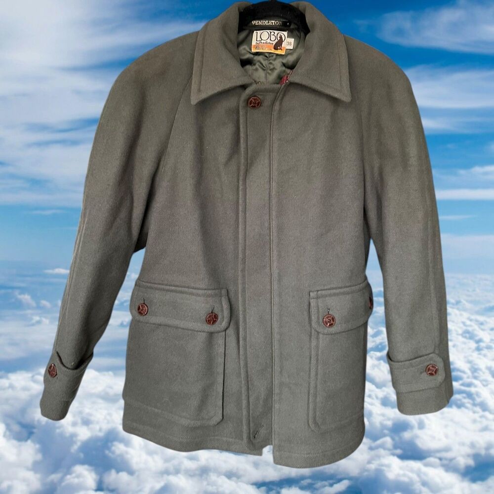 Vintage Pendleton Lobo Men's 38 Virgin Wool Removable Hooded Jacket Coat Zip